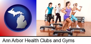 an exercise class at a gym in Ann Arbor, MI