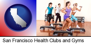 an exercise class at a gym in San Francisco, CA
