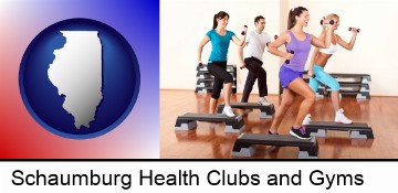an exercise class at a gym in Schaumburg, IL