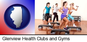 an exercise class at a gym in Glenview, IL