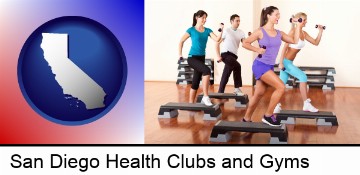 an exercise class at a gym in San Diego, CA
