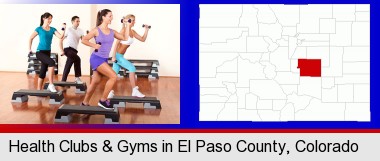 an exercise class at a gym; Elbert County highlighted in red on a map